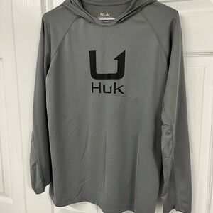 Huk Youth XL Fishing Hoodie Gray Performance Shirt 14/16